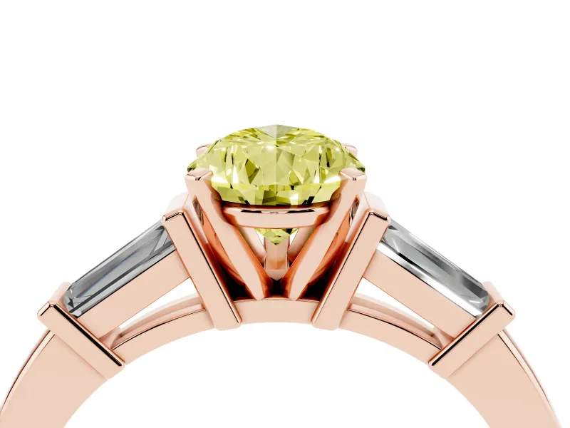 Pear-Shaped Three-Stone Engagement Ring Setting for a Fancy Yellow Lab-Grown Diamond | Tapered Baguettes | Rose Gold
