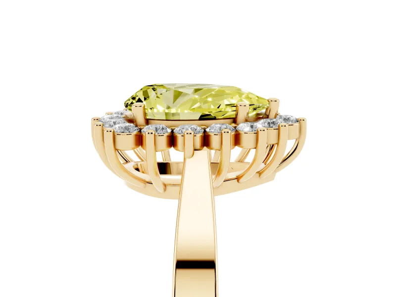Pear-Shaped Scalloped Halo Engagement Ring Setting for a Fancy Yellow Lab-Grown Diamond | Flat Plain Band | Yellow Gold