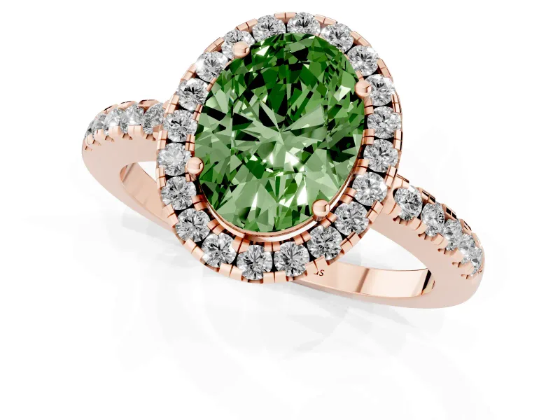 Oval Halo Engagement Ring Setting for a Fancy Green Lab-Grown Diamond | Pavé Band | Rose Gold