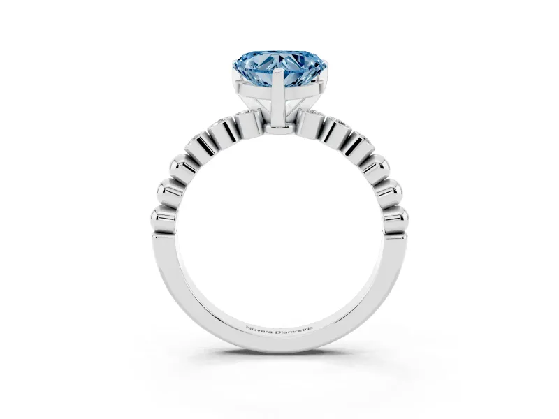 Heart-Shaped Beaded Engagement Ring Setting for a Fancy Blue Lab-Grown Diamond | White Gold