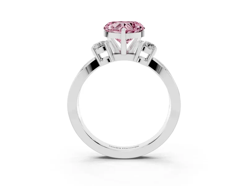 Fancy Pink Three-Stone Heart Cut Diamond Twist Band Ring Set in Platinum with Pavé Accents and Prong Setting