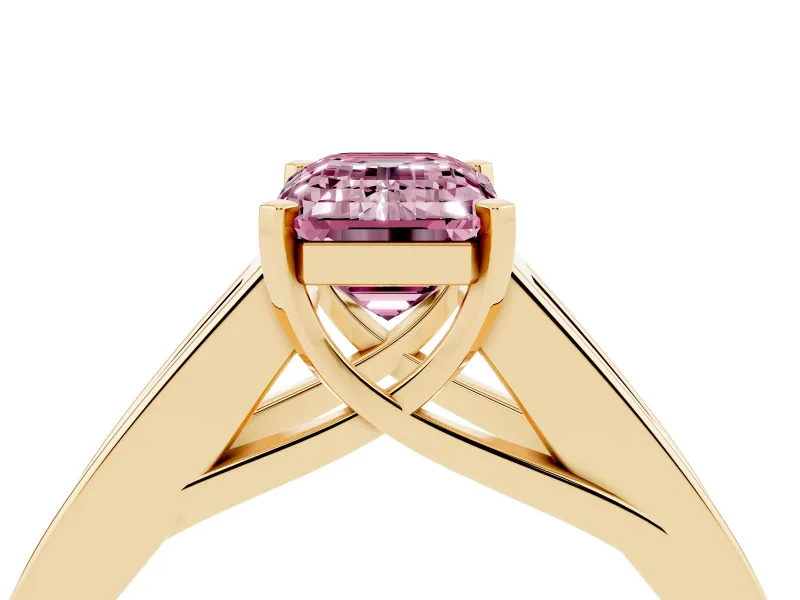 Emerald Cut Channel-Set Engagement Ring Setting for a Fancy Pink Lab-Grown Diamond | Yellow Gold