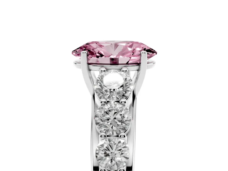 Oval Graduated Side Stone Engagement Ring Setting for a Fancy Pink Lab-Grown Diamond | Flat Top Band | Platinum