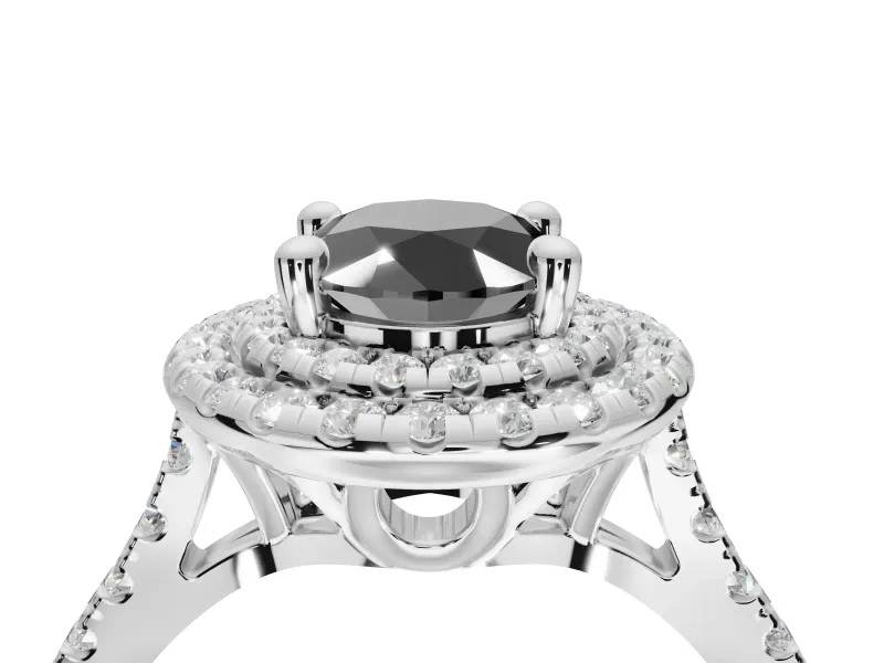 Fancy Black Oval Lab-Grown Diamond Double Halo Statement Ring Set in Sterling Silver with Pavé Band