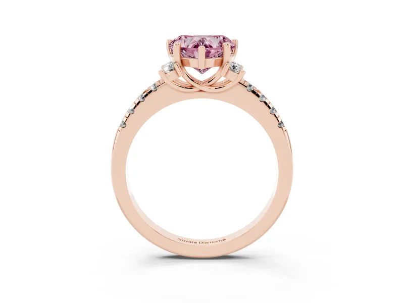 Heart-Shaped Side Stone Engagement Ring Setting for a Fancy Pink Lab-Grown Diamond | Pave Band | Rose Gold