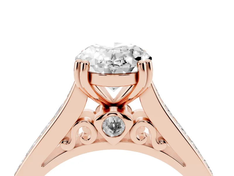 Oval Cathedral Channel Set Engagement Ring Setting | Double Claw Prongs | Rose Gold