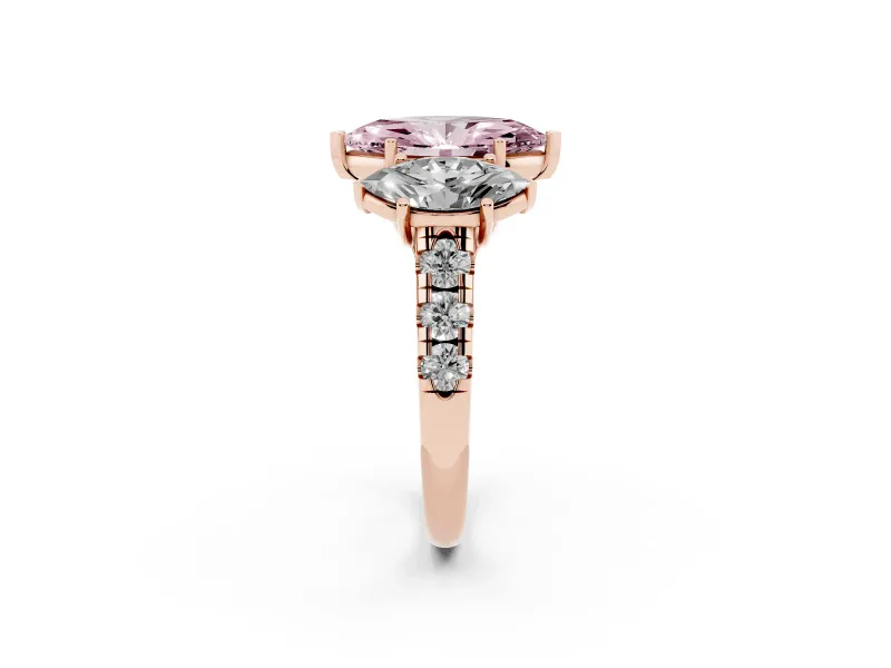 Marquise Three Stone Engagement Ring Setting for a Fancy Pink Lab-Grown Diamond | Accented Shoulders | Rose Gold