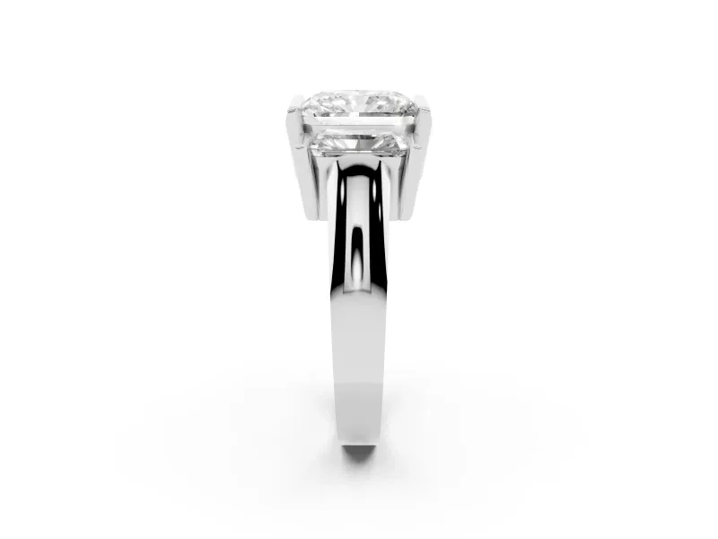 Radiant Cut Channel-Set Three Stone Engagement Ring Setting | Wide Flat Band | Platinum