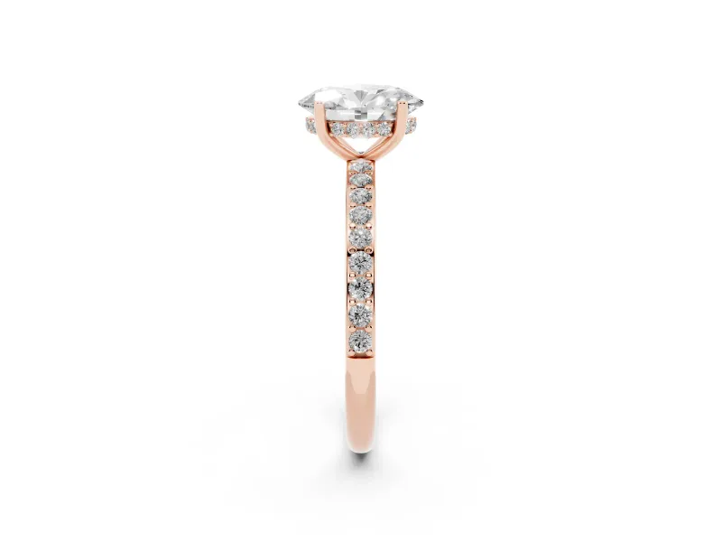 Oval Cut Diamond Pavé Band Ring Set in Rose gold with Prong-Set Center Stone