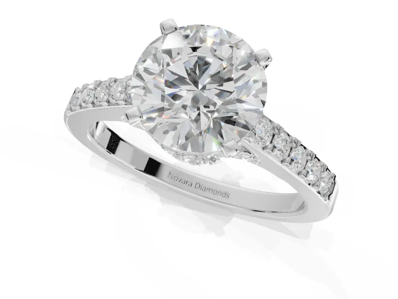 Round Pavé Solitaire Engagement Ring Setting | Crossover Gallery | White Gold