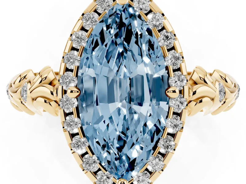 Marquise Leaf Halo Engagement Ring Setting for a Fancy Blue Lab-Grown Diamond | Yellow Gold