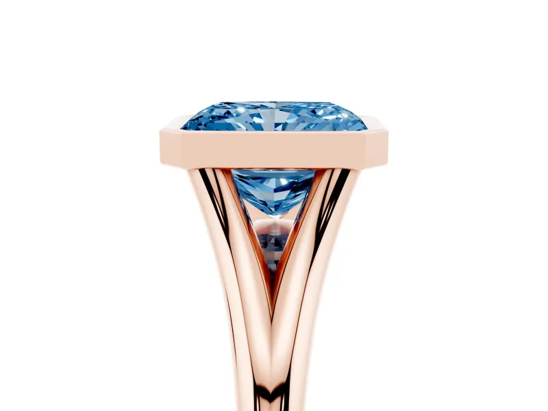 Radiant Cut Bezel Engagement Ring Setting for a Fancy Blue Lab-Grown Diamond | Rose Gold