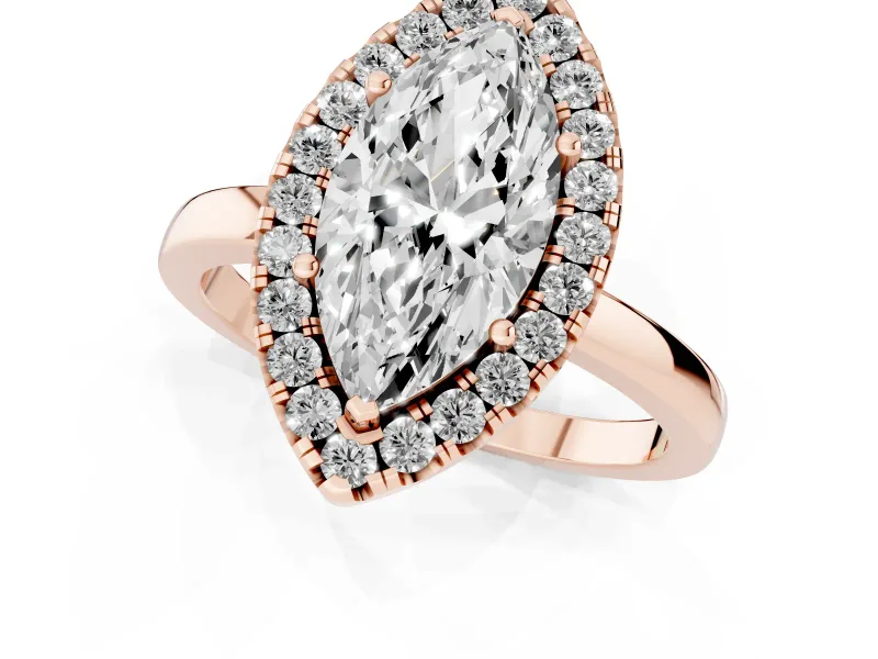 Marquise Thin Halo Engagement Ring Setting | Plain Polished Band | Rose Gold