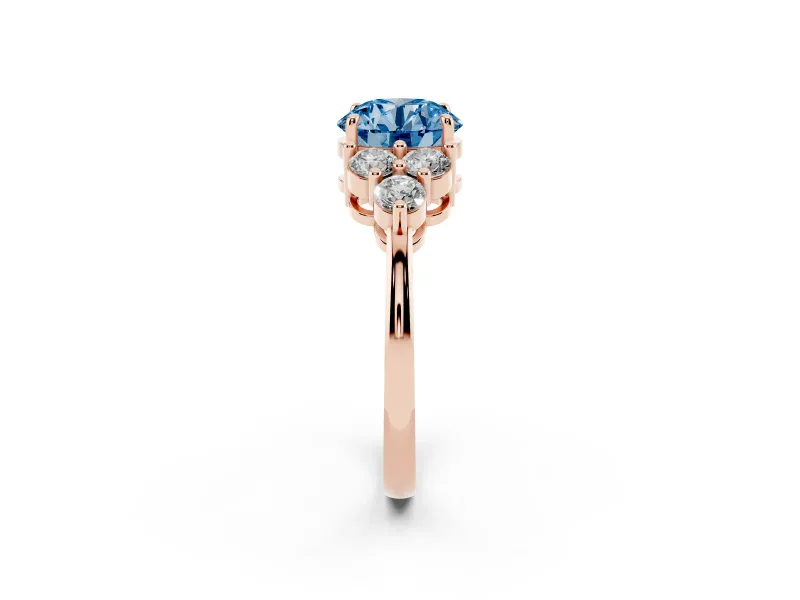 Round Cluster Side Stone Engagement Ring Setting for a Fancy Blue Lab-Grown Diamond | Rose Gold