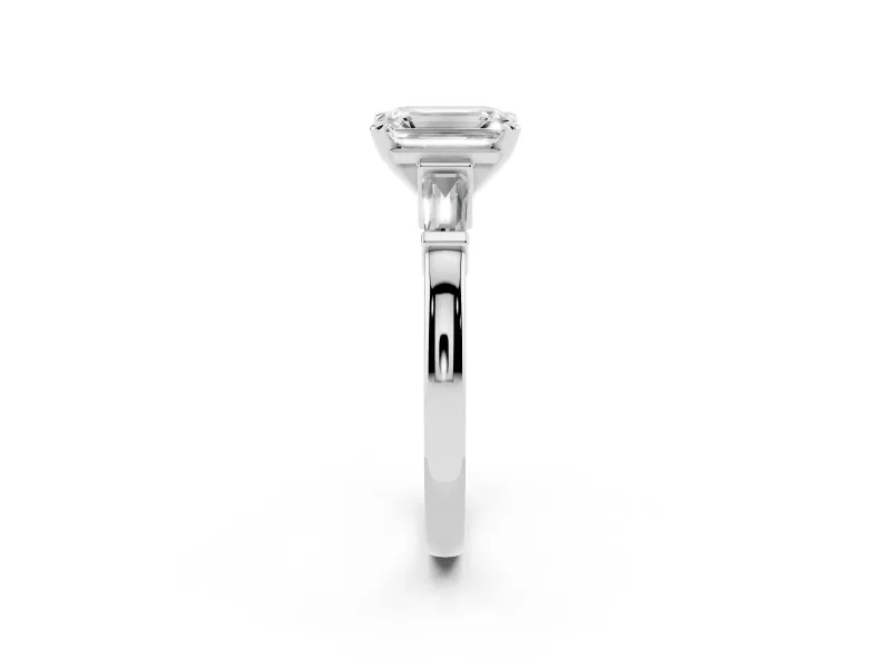 Emerald Cut Three-Stone Engagement Ring Setting | Tapered Baguettes | Sterling Silver