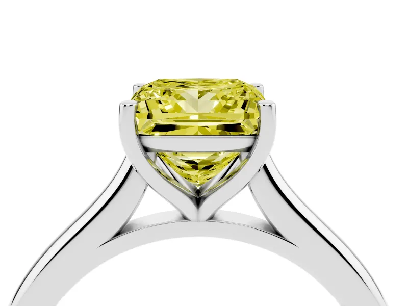 Fancy Yellow Princess Cut Diamond Solitaire Ring Set in Platinum with Cathedral Band and Prong Setting