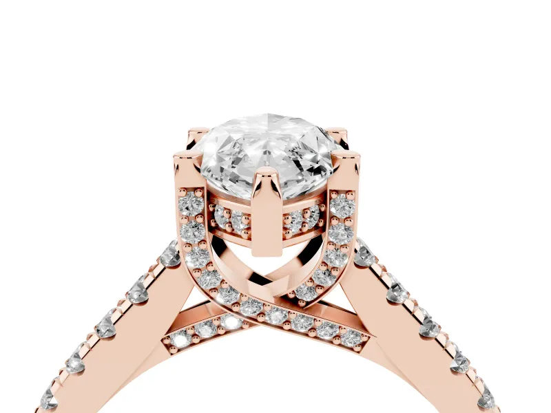 Marquise Hidden Halo Pave Engagement Ring Setting | Claw Prongs | Rose Gold