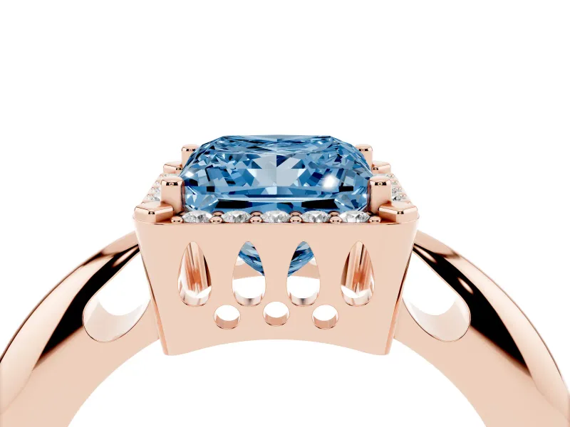 Princess Cut Halo Engagement Ring Setting for a Fancy Blue Lab-Grown Diamond | Plain Tapered Band | Rose Gold