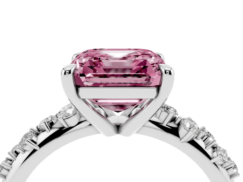 Asscher Cut Graduated Accent Engagement Ring Setting for a Fancy Pink Lab-Grown Diamond | Platinum