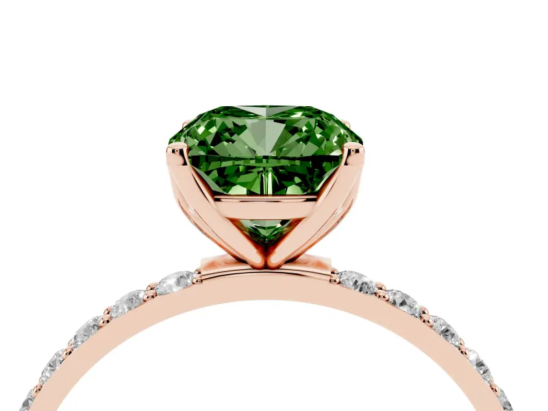 Cushion Cut Pave Engagement Ring Setting for a Fancy Green Lab-Grown Diamond | Slim Band | Rose Gold