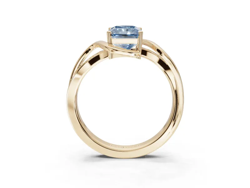 Radiant Cut Bypass Solitaire Engagement Ring Setting for a Fancy Blue Lab-Grown Diamond | Pavé Strands | Yellow Gold