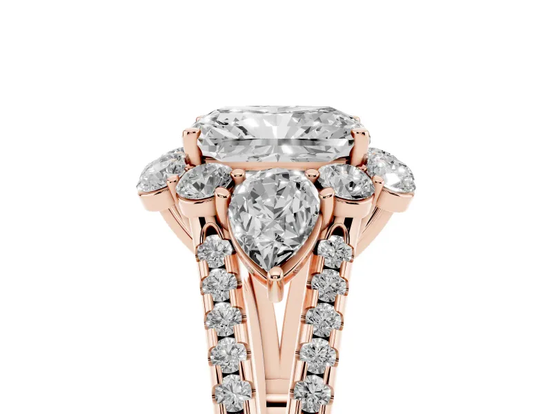 Radiant Cut Diamond Halo Split Shank Engagement Ring Set in Rose gold with Prong-Held Center Stone