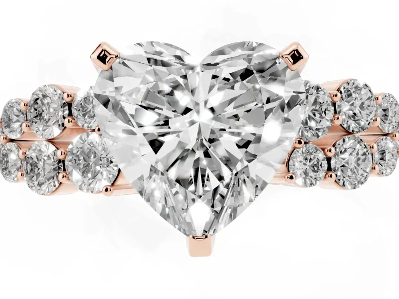 Heart Cut Diamond Cluster Engagement Ring Set in Rose gold with Pavé Band and Prong Setting