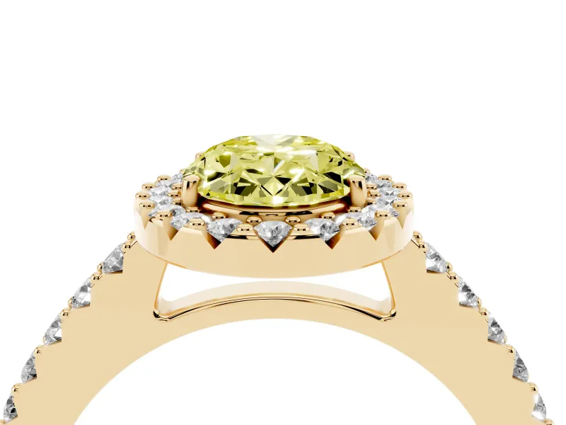Oval Halo Engagement Ring Setting for a Fancy Yellow Lab-Grown Diamond | Single Row Pavé Band | Yellow Gold