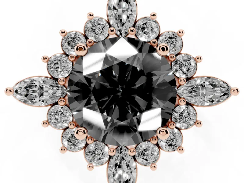 Round Cluster Halo Engagement Ring Setting for a Black Center | Rose Gold