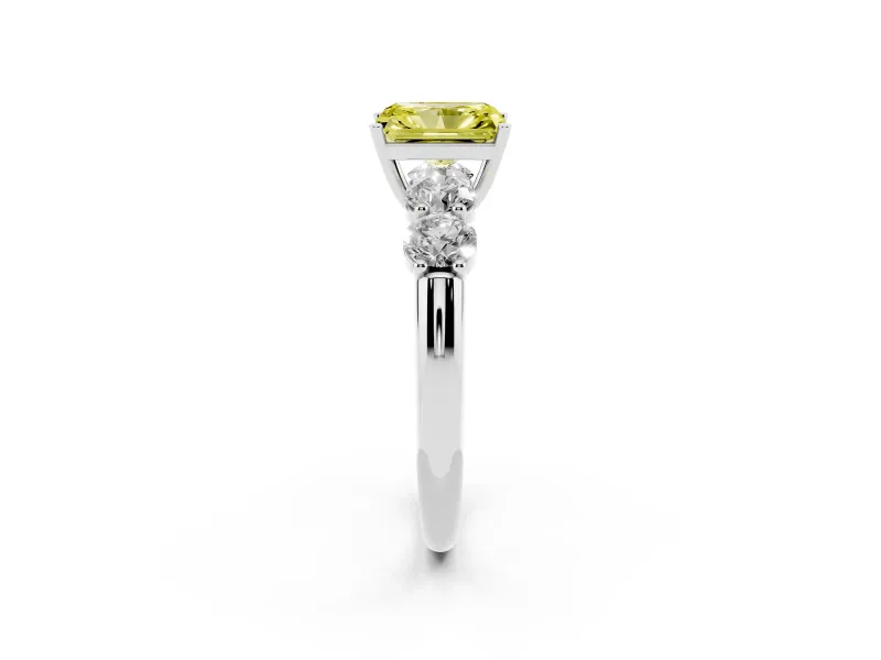 Radiant Cut Five Stone Engagement Ring Setting for a Fancy Yellow Lab-Grown Diamond | Prong Set Side Stones | White Gold