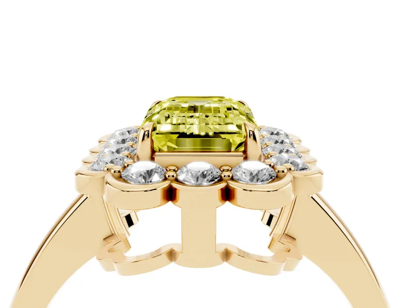 Emerald Cut Halo Engagement Ring Setting for a Fancy Yellow Lab-Grown Diamond | Yellow Gold - Design NV-24719