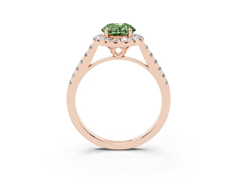 Oval Raised Halo Engagement Ring Setting for a Fancy Green Lab-Grown Diamond | Pave Band | Rose Gold