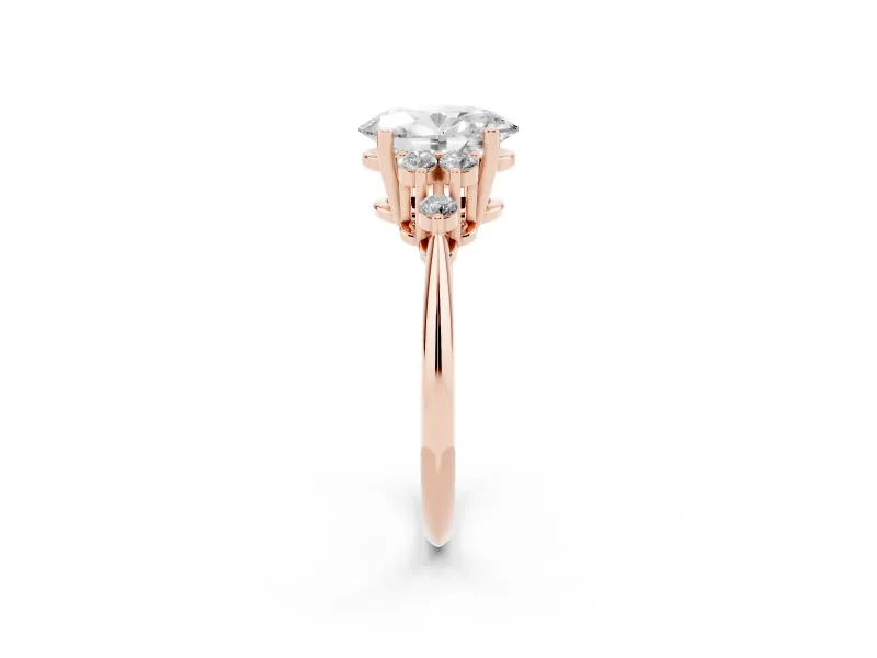 Oval Cluster Accent Engagement Ring Setting | Plain Band | Rose Gold