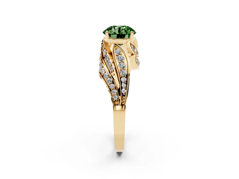 Round Bypass Hidden Halo Engagement Ring Setting for a Fancy Green Lab-Grown Diamond | Graduated Pavé | Yellow Gold
