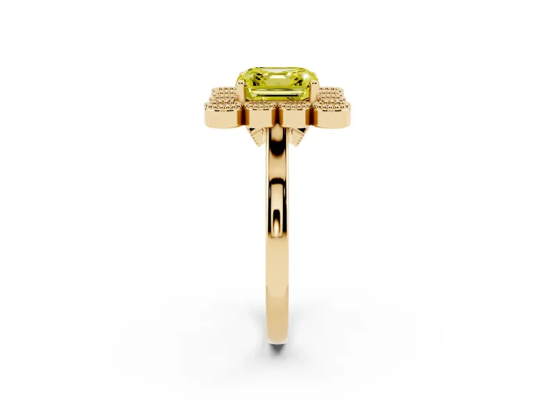 Asscher Cut Halo Engagement Ring Setting for a Fancy Yellow Lab-Grown Diamond | Yellow Gold - Design NV-24775