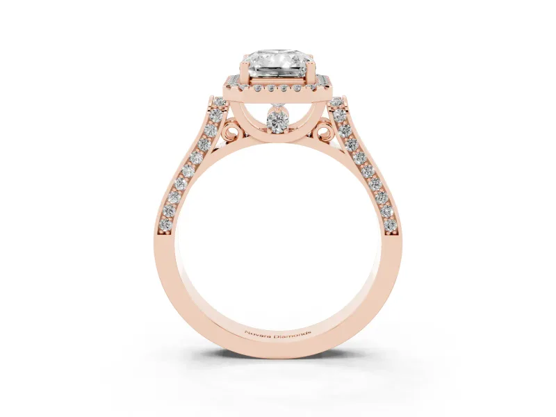 Radiant Cut Halo Engagement Ring Setting | Pavé Panel Shoulders | Rose Gold