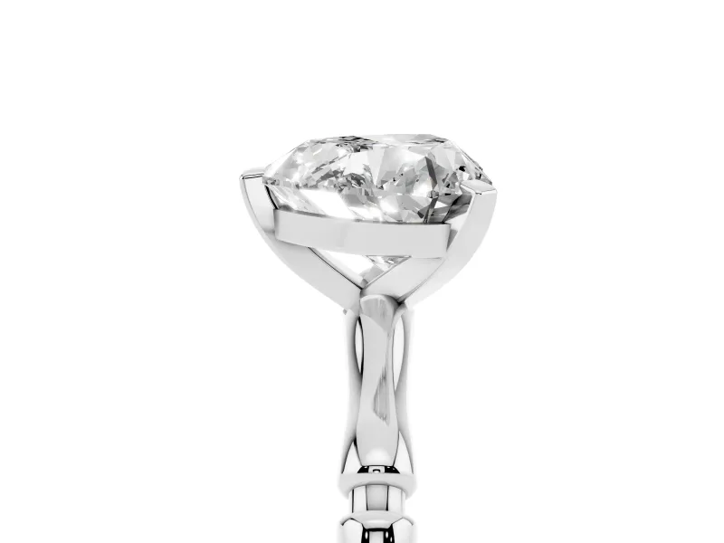 Heart Cut Diamond Solitaire Ring Set in Silver with Bamboo Band and Prong Setting
