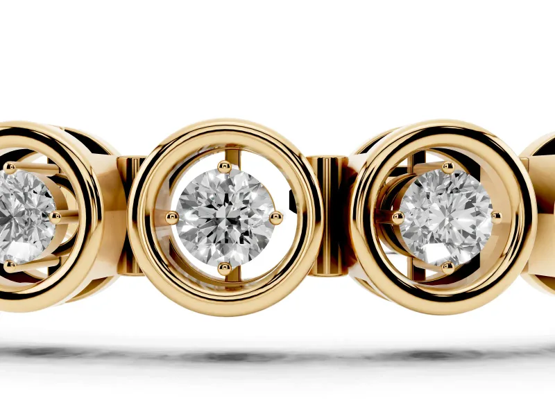 Round Lab-Grown Diamond Open Circle Link Bracelet | Floating Prong Set Stones | Yellow Gold