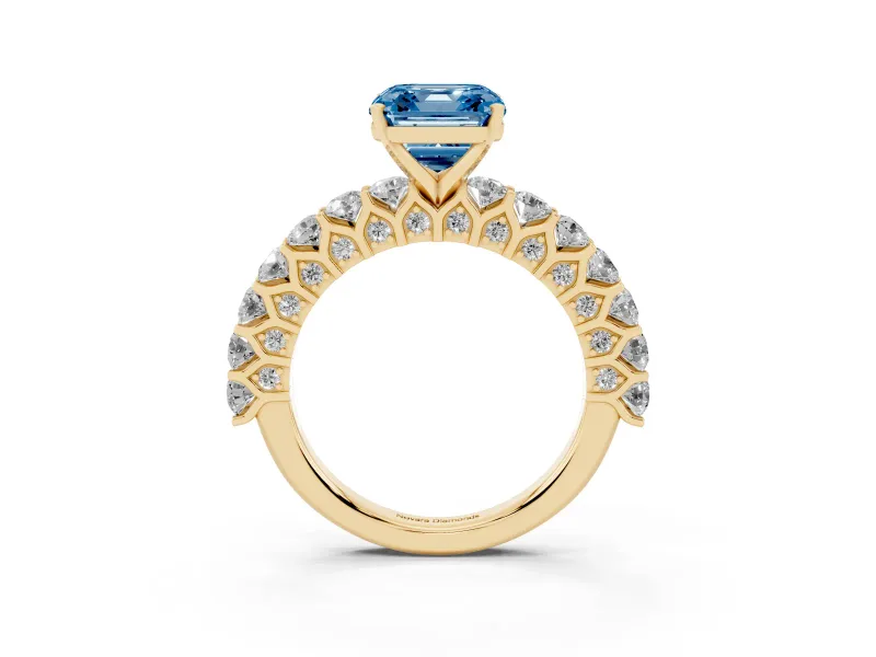 Asscher Cut Shared Prong Engagement Ring Setting for a Fancy Blue Lab-Grown Diamond | Yellow Gold