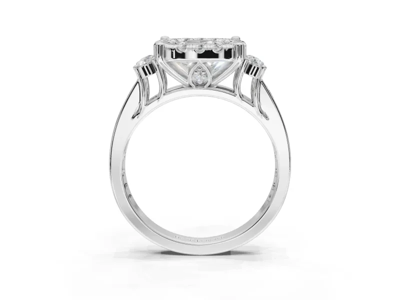 Cushion Cut Halo Side Cluster Engagement Ring Setting | Graduated Channel Band | White Gold
