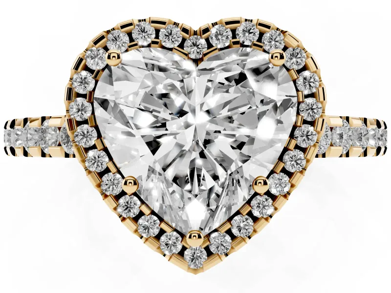 Heart-Shaped Halo Engagement Ring Setting | Half Pave Band | Yellow Gold