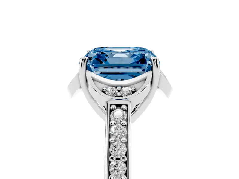 Asscher Cut Floral Pavé Engagement Ring Setting for a Fancy Blue Lab-Grown Diamond | Platinum