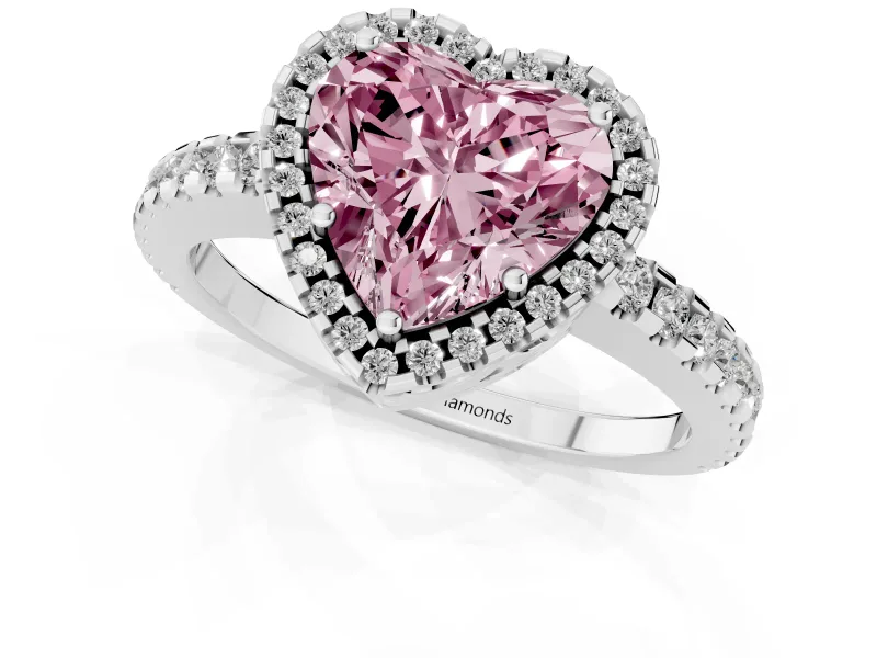 Heart-Shaped Pave Halo Engagement Ring Setting for a Fancy Pink Lab-Grown Diamond | Platinum