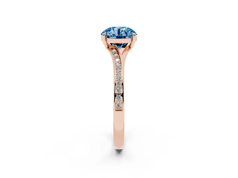 Round Pave Solitaire Engagement Ring Setting for a Fancy Blue Lab-Grown Diamond | Sweeping Shoulders | Rose Gold