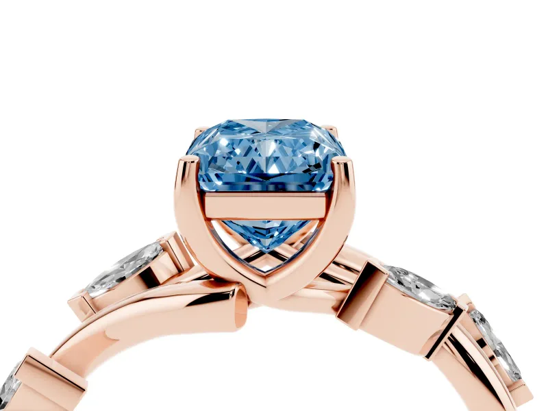Radiant Cut Twisted Vine Engagement Ring Setting for a Fancy Blue Lab-Grown Diamond | Rose Gold