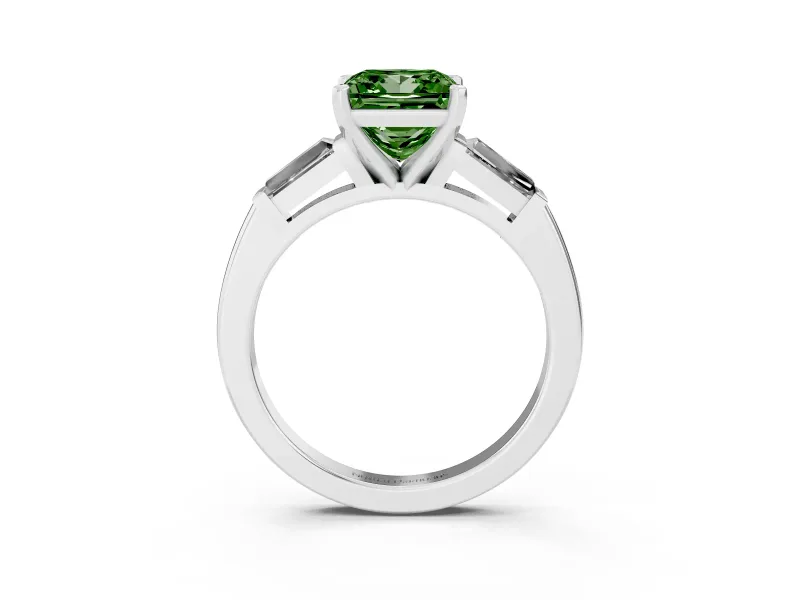 Princess Cut Baguette Engagement Ring Setting for a Fancy Green Lab-Grown Diamond | Platinum