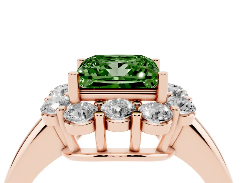 Princess Cut Graduated Milgrain Halo Engagement Ring Setting for a Fancy Green Lab-Grown Diamond | Rose Gold