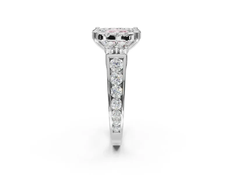 Cushion Cut Halo Engagement Ring Setting for a Fancy Pink Lab-Grown Diamond | Graduated Channel Band | White Gold