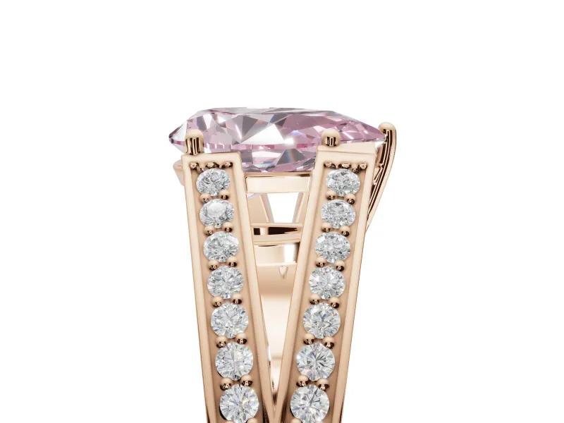Pear-Shaped Split Shank Pavé Engagement Ring Setting for a Fancy Pink Lab-Grown Diamond | Rose Gold