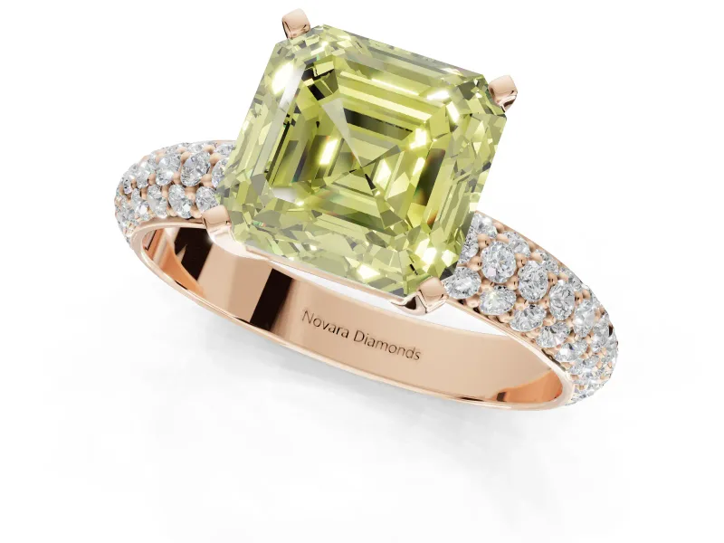 Asscher Cut Domed Pavé Engagement Ring Setting for a Fancy Yellow Lab-Grown Diamond | Rose Gold
